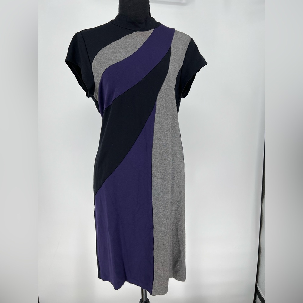Chico's Travelers Collection colorblock sheath dress in black,‎ grey, & purple